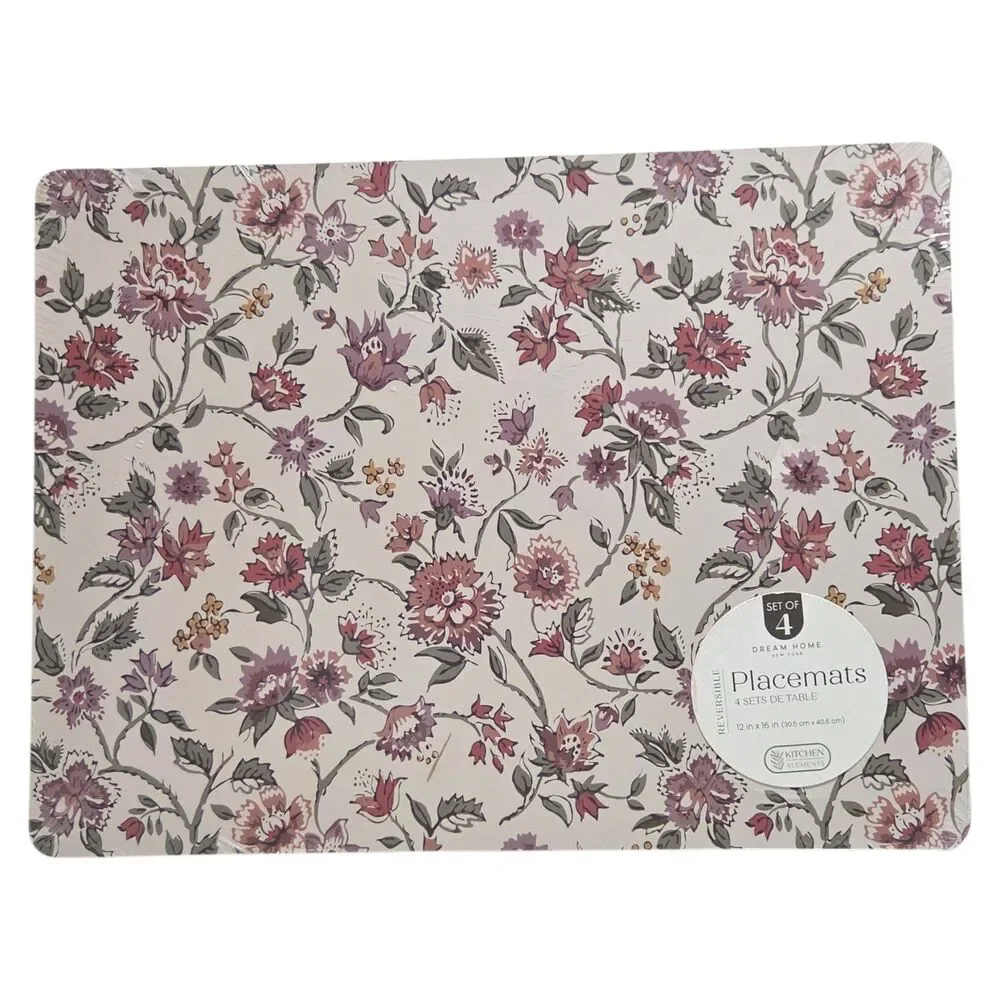 Dream Home‎ Set of 4 Jacobean Multi Placemats Reversible Hard Table Mats 12x16